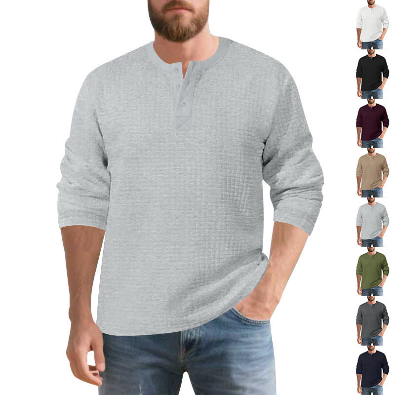 Herren Elegantes Langarmshirt mit Knopfleiste und strukturiertem Stoff R&B