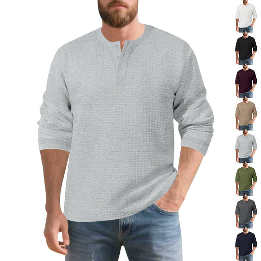 Herren Elegantes Langarmshirt mit Knopfleiste und strukturiertem Stoff R&B