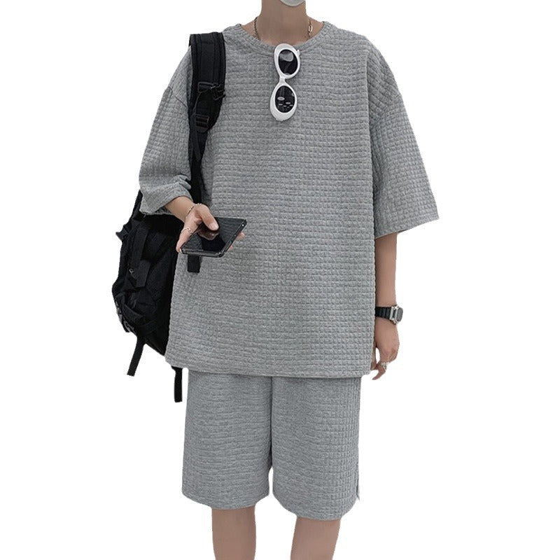 Herren Freizeitsport Set aus locker sitzendem Oberteil mit atmungsaktiven Shorts R&B