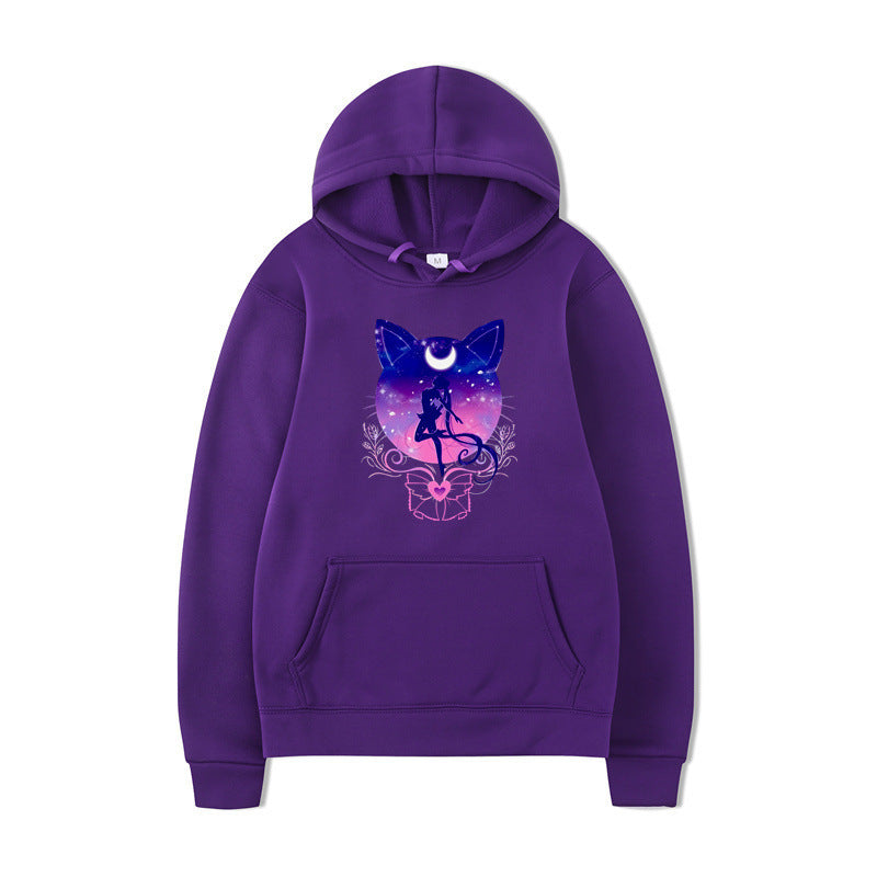 Damen Kapuzenpullover mit künstlerischem Katzenmotiv und bequemer Passform R&B