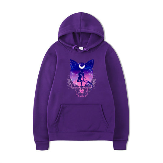 Damen Kapuzenpullover mit künstlerischem Katzenmotiv und bequemer Passform R&B