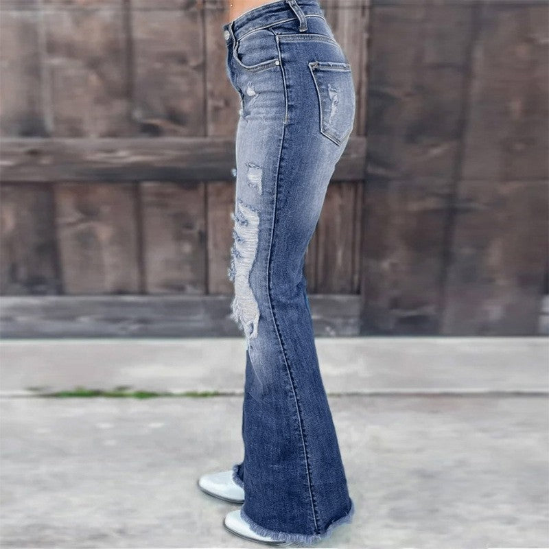 Damen Flared Jeans mit distressed Akzenten R&B