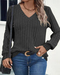 Damen V-Ausschnitt Rippstrickpullover mit langem Arm R&B