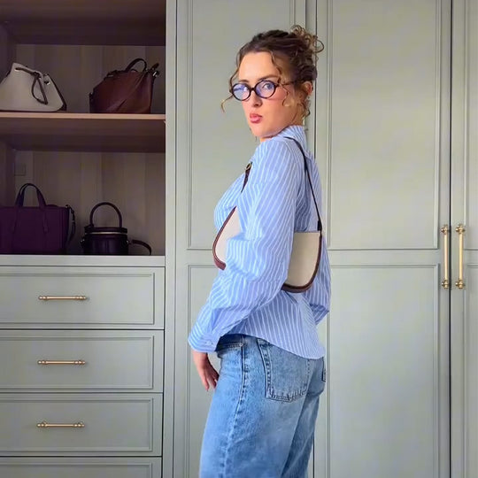 Damen elegante Wickelbluse mit einem modernen Streifenmuster R&B