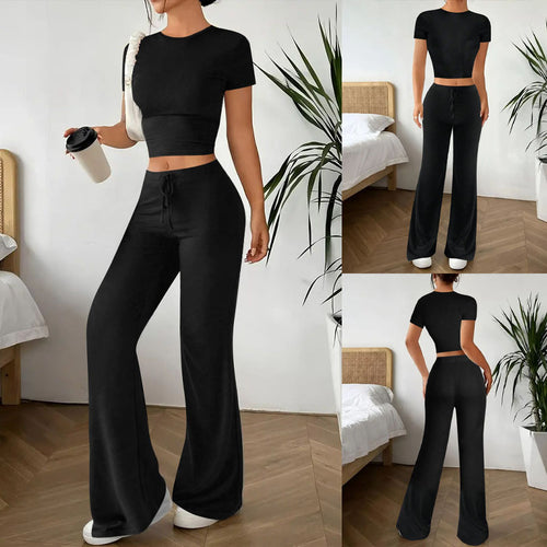 Damen Lässiges Lounge-Set mit Crop-Oberteil und weitem Schnitt R&B