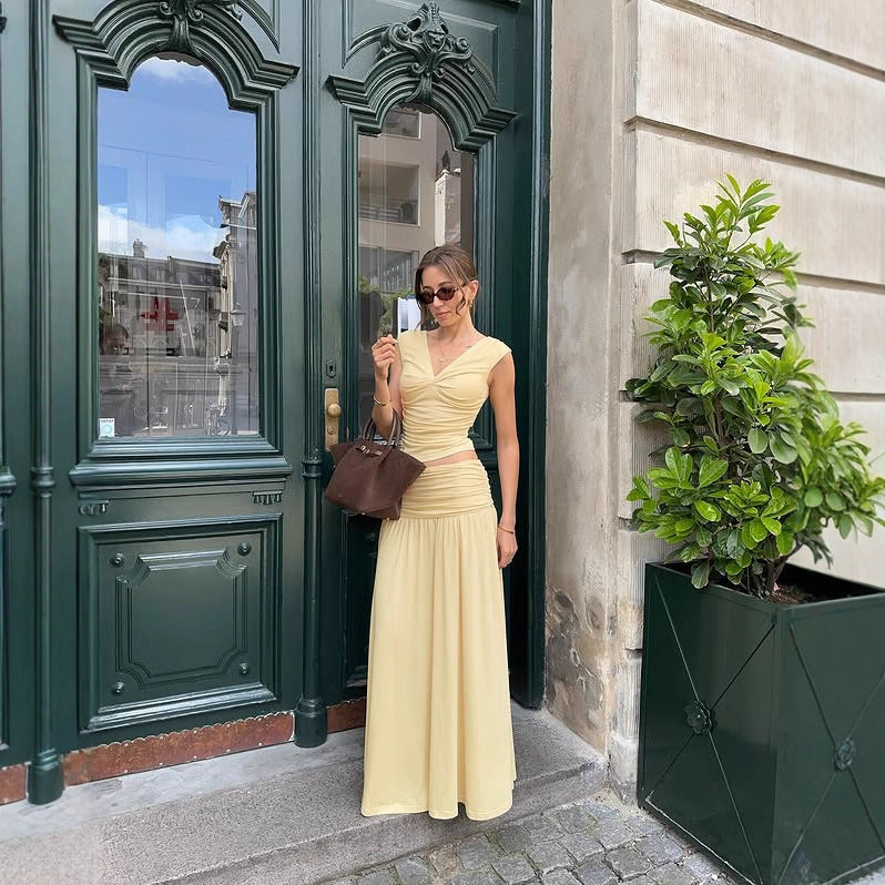Damen Fließendes Maxikleid mit Raffungen und V-Ausschnitt R&B
