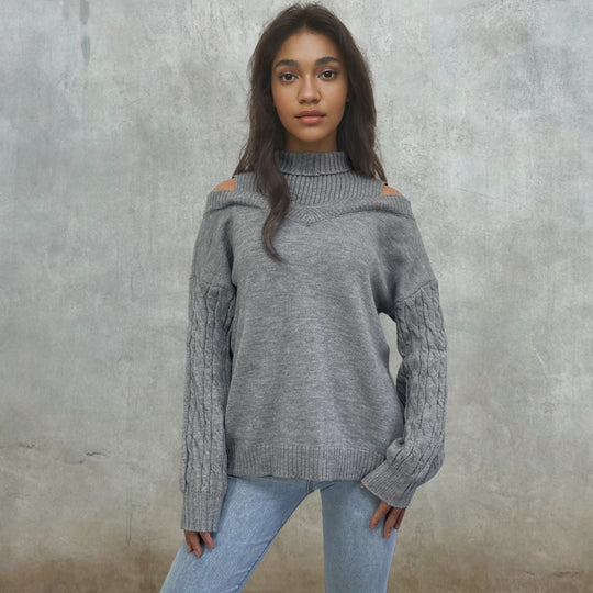 Damen Strickpullover mit Off-Shoulder-Design und strukturierten Ärmeln R&B