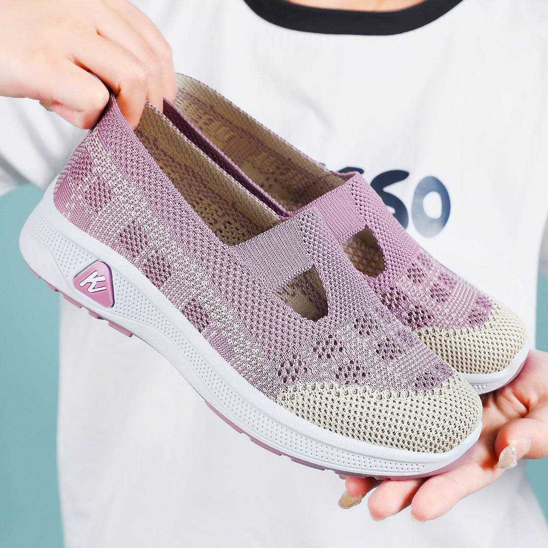 Damen Bequeme Strick-Slide-Sneakers mit elastischer Riemen R&B