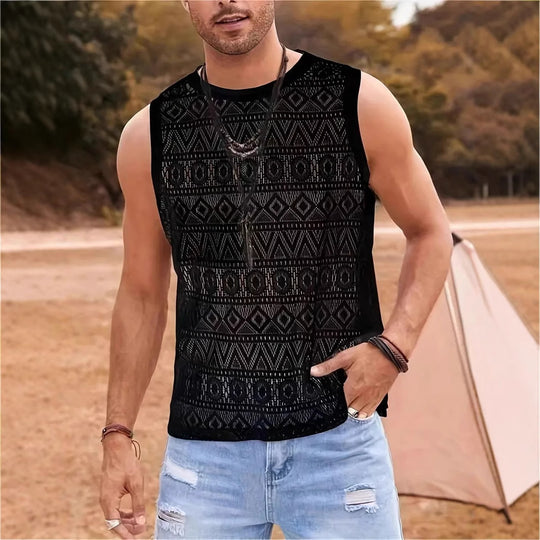 Herren Ärmelloses Netzshirt mit strukturiertem Design R&B