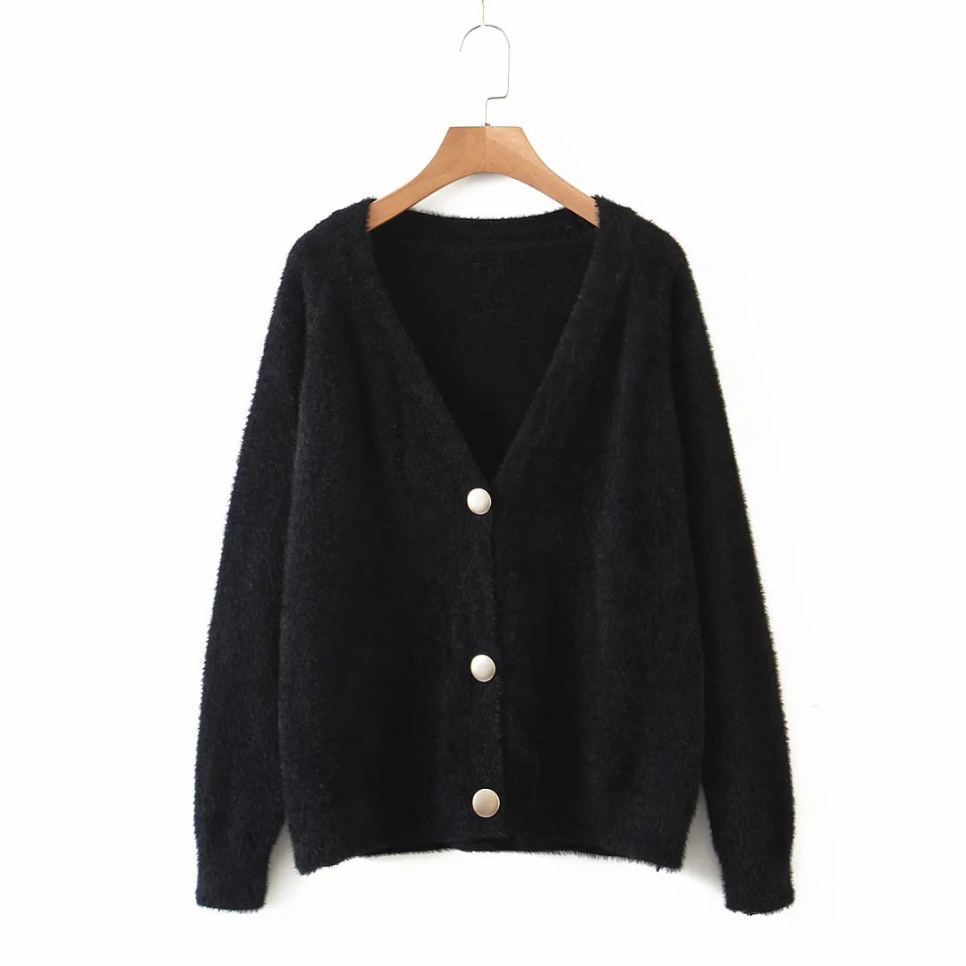 Damen Kuschelige Strickjacke mit Knopfdetails und weit geschnittenem Design R&B