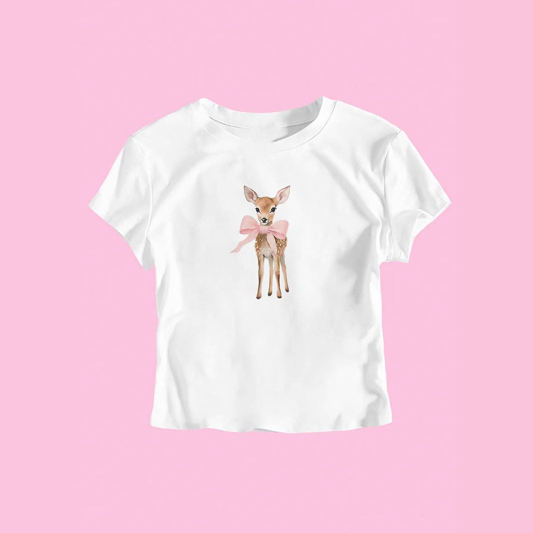 Damen T-Shirt mit süßem Reh-Motiv und farbenfrohem Aufdruck R&B
