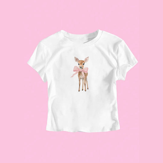 Damen T-Shirt mit süßem Reh-Motiv und farbenfrohem Aufdruck R&B