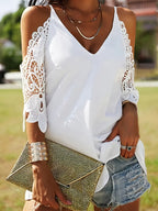 Damen Bluse mit offenen Schultern und Spitzenakzenten R&B
