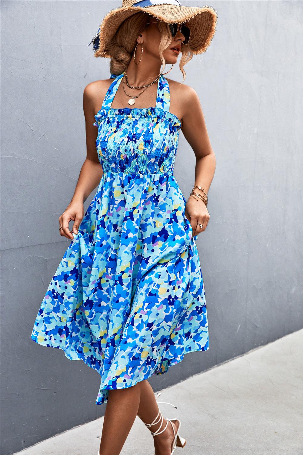 Damen Sommerkleid mit schulterfreier Passform und floralem Design R&B