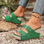 Damen Wedge-Pantoletten mit verstellbaren Riemen und modischem Design