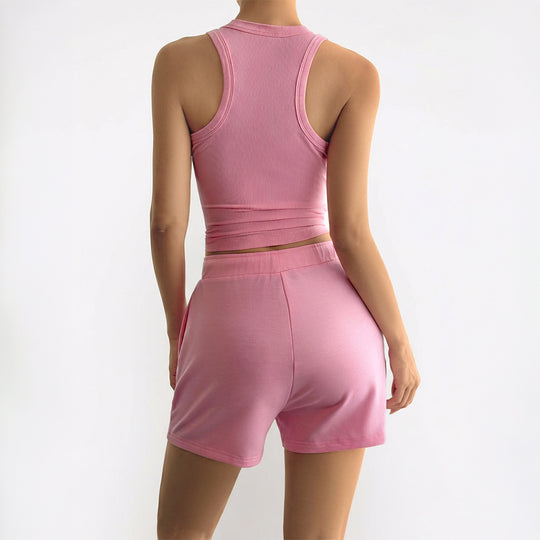 Damen Sportliches Crop-Top mit Shorts Set R&B