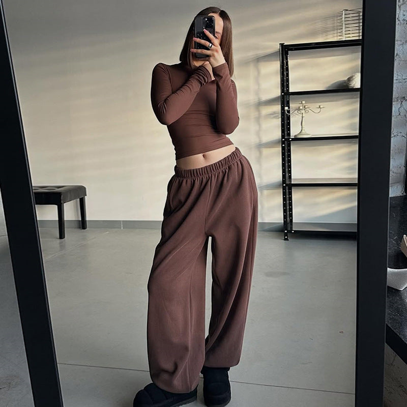 Damen lässiges Langarm-Top und weite Hose Set R&B