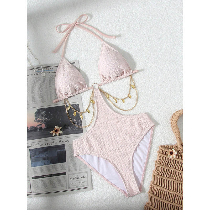 Damen Triangel-Bikini mit modischem Kettenakzent und verstellbaren Trägern R&B