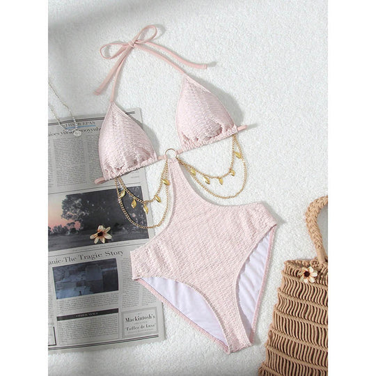 Damen Triangel-Bikini mit modischem Kettenakzent und verstellbaren Trägern R&B