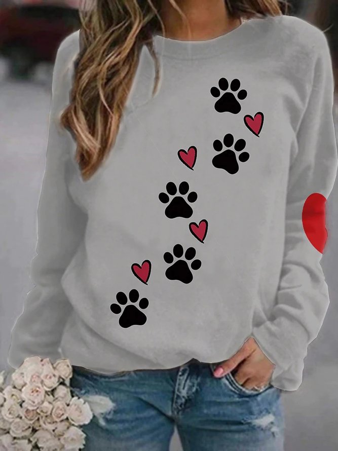 Damen Sweatshirt mit Pfotenabdrücken und Herzen R&B