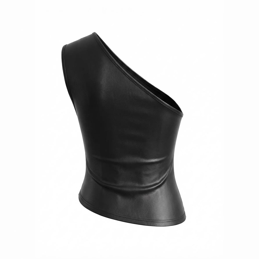Damen asymmetrisches Top aus Kunstleder R&B