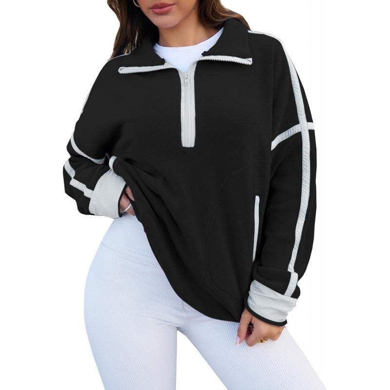 Damen Fleecpullover mit halbem Reißverschluss und kontrastierenden Ärmeln R&B