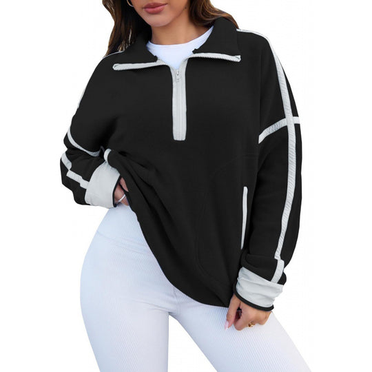 Damen Fleecpullover mit halbem Reißverschluss und kontrastierenden Ärmeln R&B
