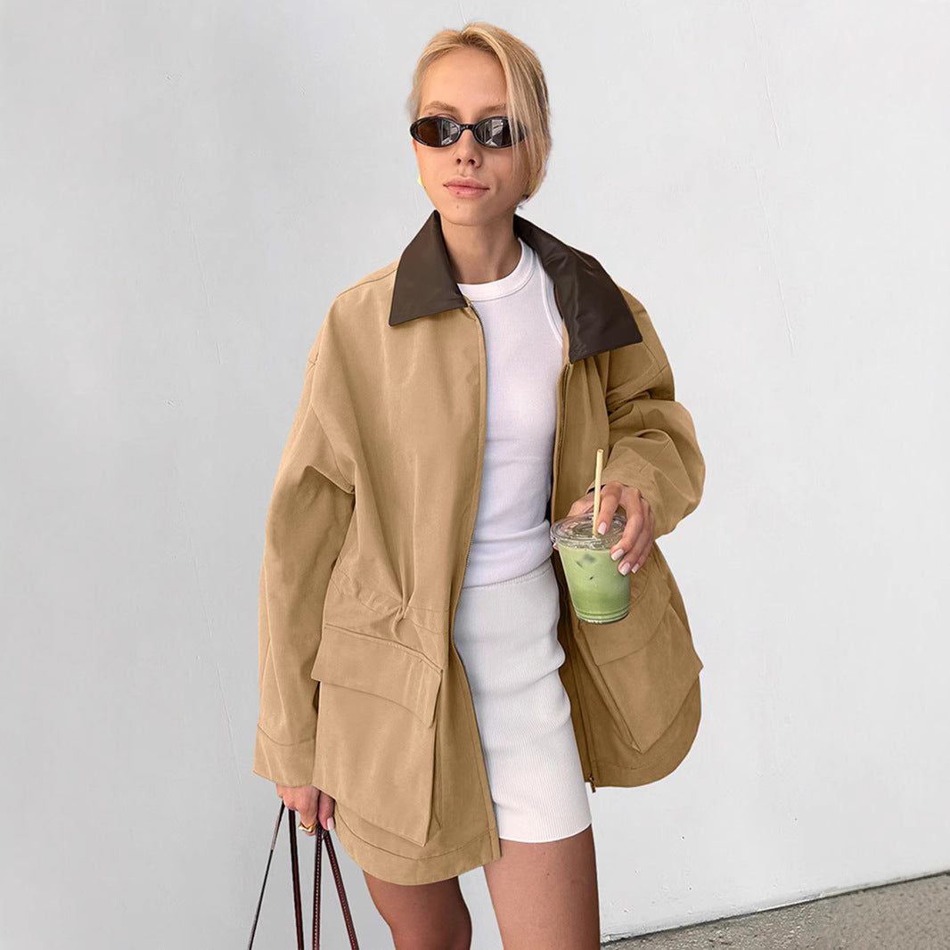 Damen Übergangsjacke im lässigen Oversized-Schnitt mit kontrastierendem Kragen R&B