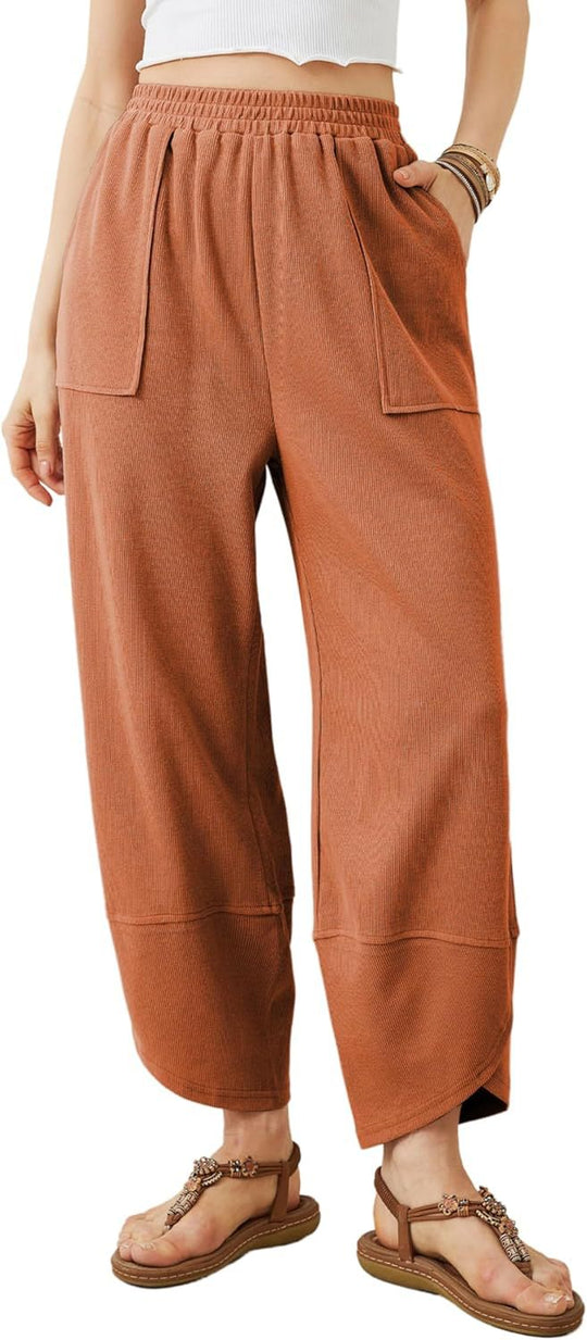 Damen weit geschnittene Freizeithose mit elastischem Bund und praktischen Taschen R&B