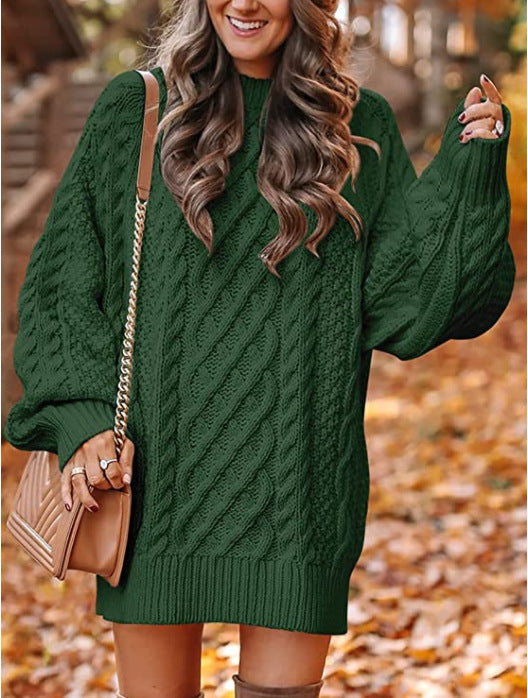 Damen Grober Strickpullover mit voluminösen Ärmeln und dekorativem Zopfmuster R&B