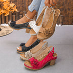Damen Slingback-Pantoletten mit floralen Lochmustern und komfortablem Blockabsatz R&B