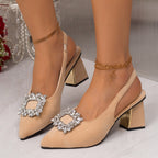 Damen Slingback Pumps mit luxuriösem Strass-Detail und bequemem Blockabsatz