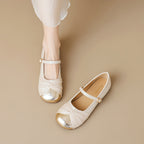 Damen Ballerinas mit schimmerndem Metalleffekt und elegantem Riemchen