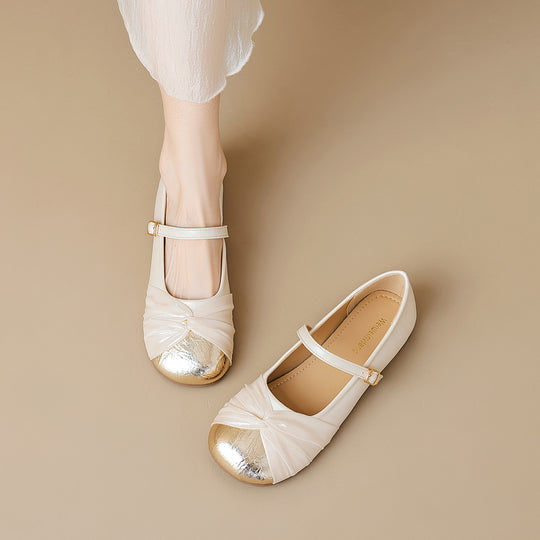 Damen Ballerinas mit schimmerndem Metalleffekt und elegantem Riemchen R&B