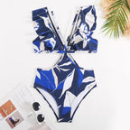 Damen Badeanzug mit elegantem Wickeldesign und voluminösen Rüschendetails R&B