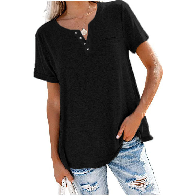 Damen hochwertiges T-Shirt mit Knopfdetail und lockerem Schnitt R&B