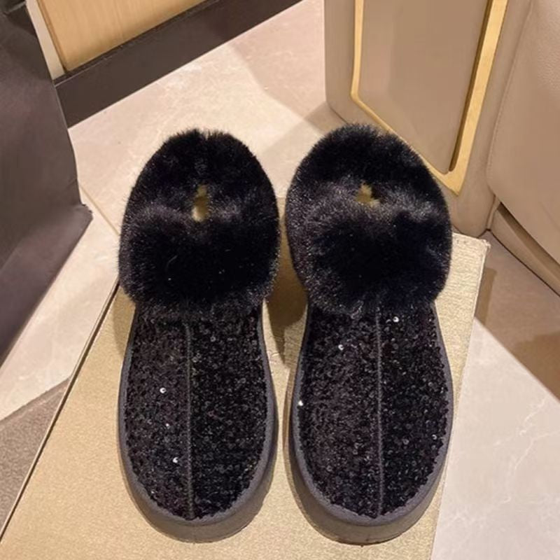 Damen Flauschige Glitzer Hausschuhe R&B