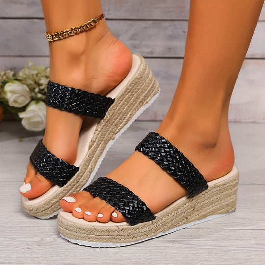 Damen Wedge-Sandalen mit geflochtenem Riemendesign und komfortablem Fußbett R&B