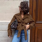 Damen Modische Suede-Blazerjacke mit tailliertem Design und Raffungen R&B