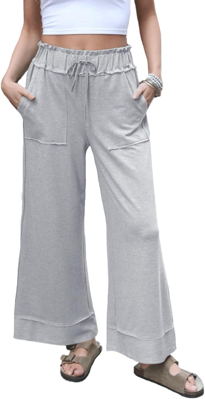 Damen Modische Palazzo-Hose mit elastischem Bund und praktischen Taschen R&B