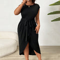 Damen Wickelkleid mit Taillengürtel und elegantem Schlitz R&B