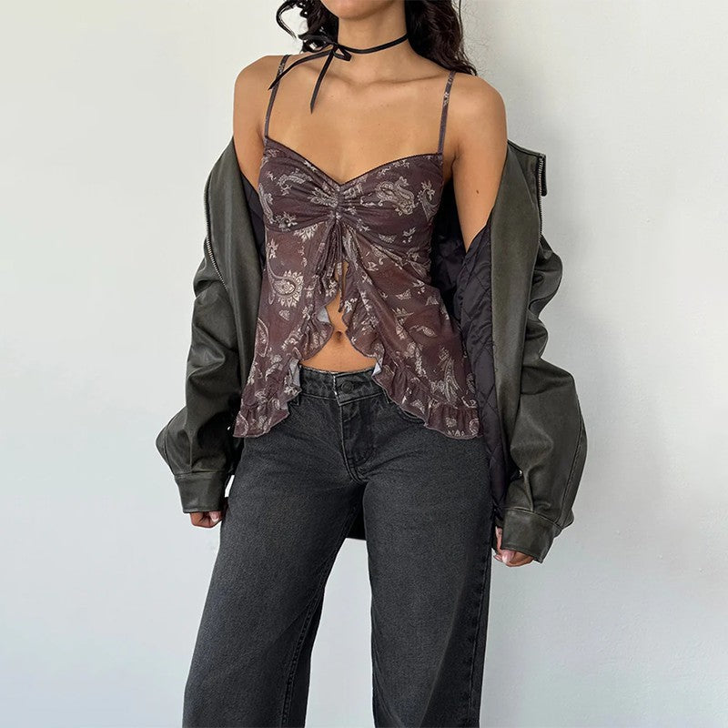 Damen Nostalgiisches Karo-Trägertop mit Rüschendetails R&B