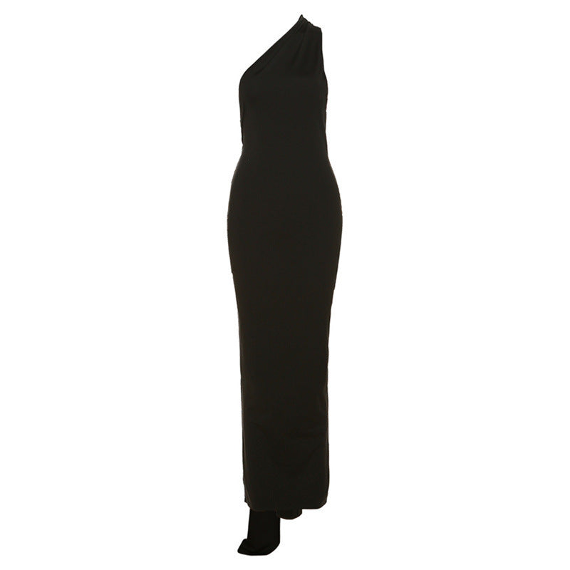 Damen Elegantes bodenlanges One-Shoulder Kleid R&B