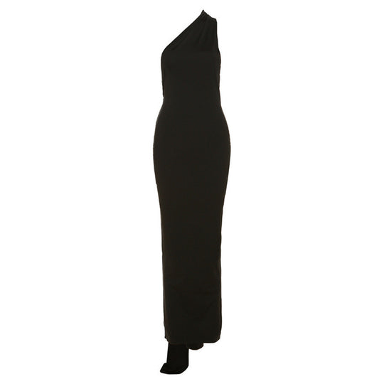 Damen Elegantes bodenlanges One-Shoulder Kleid R&B