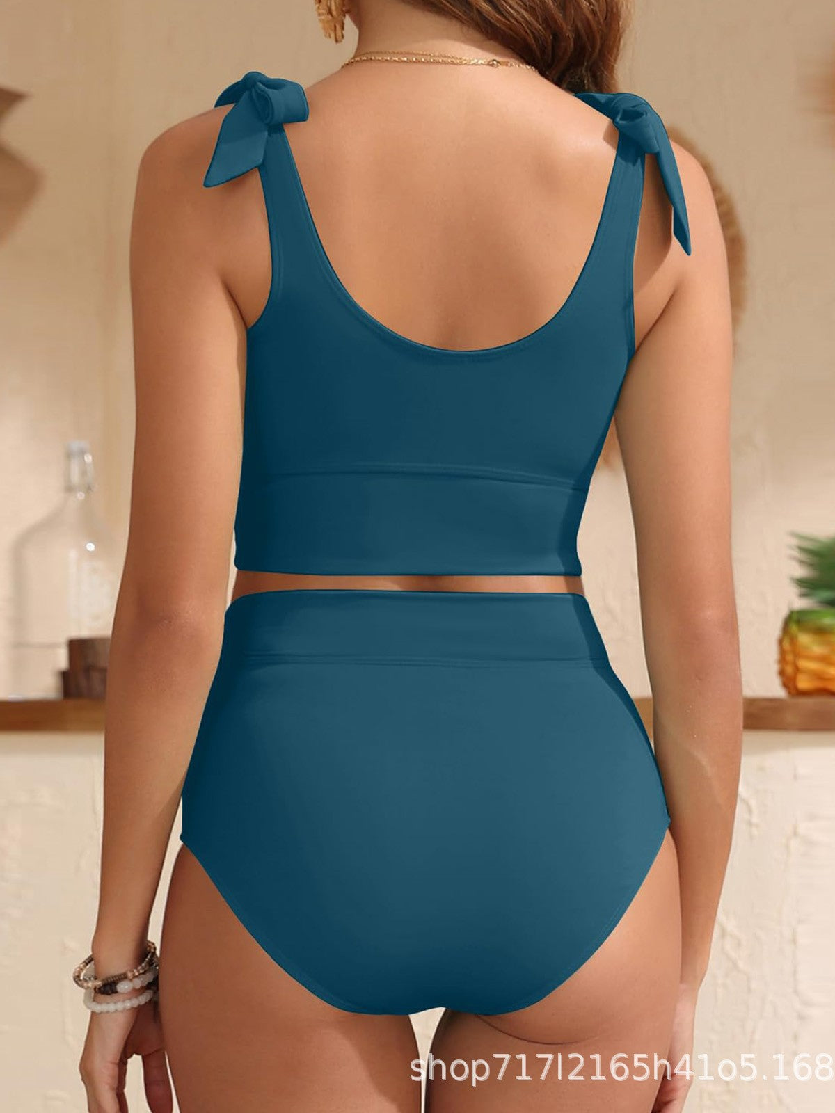 Damen Hochtailliertes Bikini-Set mit knotenverziertem Oberteil R&B