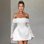 Damen Offshoulder Minikleid mit Spitzenärmeln und taillierter Silhouette R&B