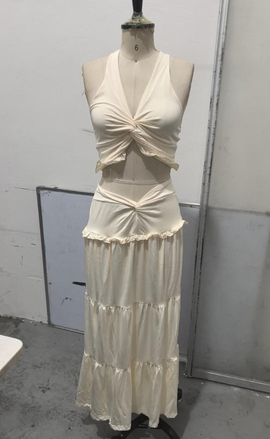 Damen Maxikleid mit raffiniertem Knoten-Design und Rüschen R&B