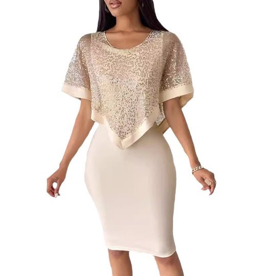 Damen elegante Abendrobe mit glitzerndem Überwurf R&B