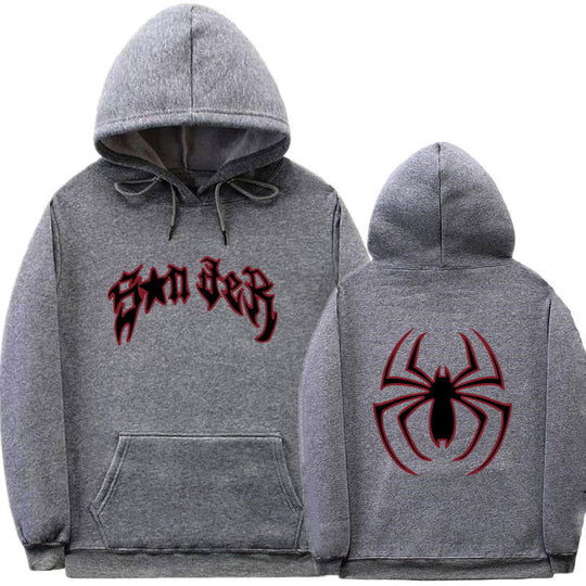 Damen Kapuzenpullover mit auffälligem Spinnenmotiv und grobem Schriftzug R&B