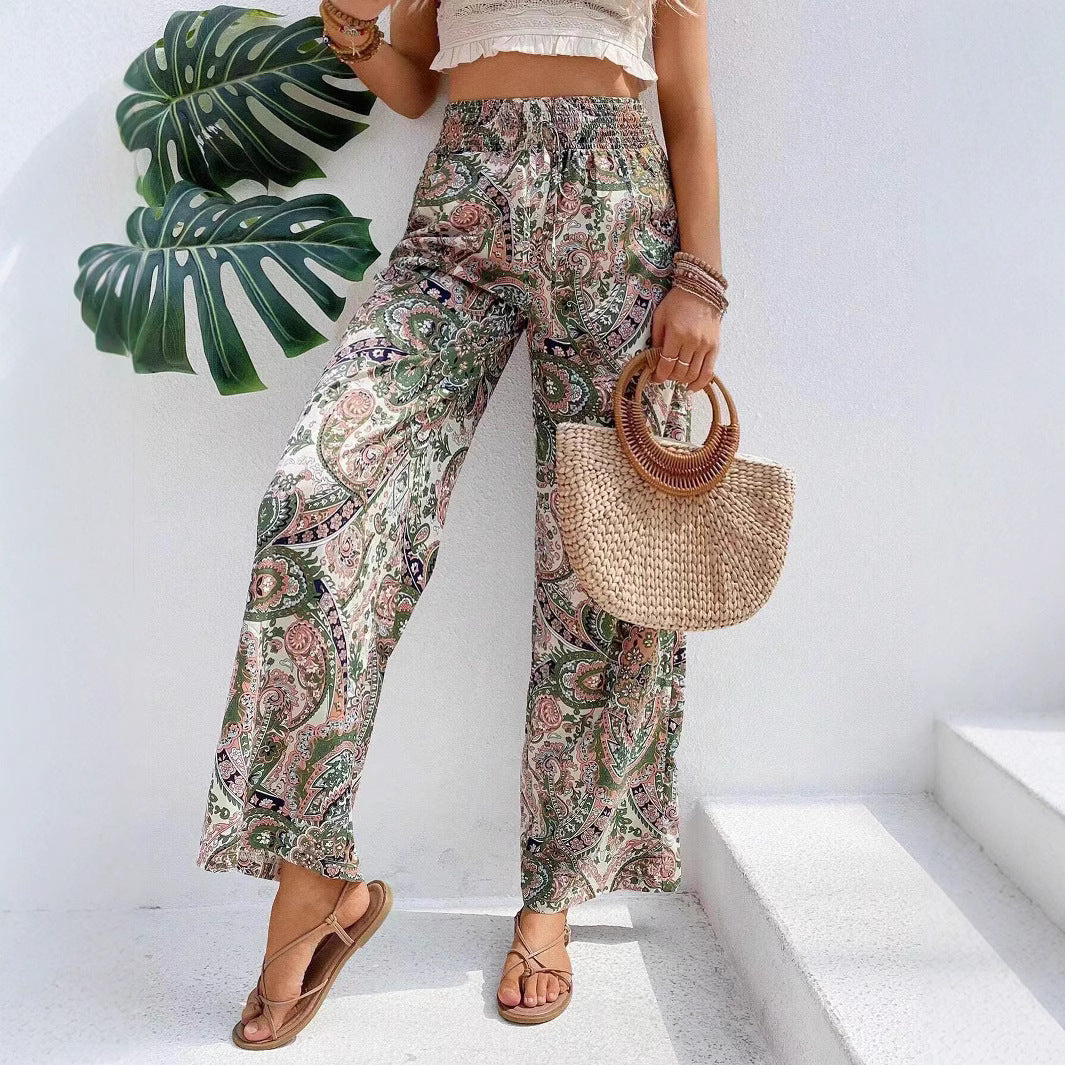 Damen weite Palazzo-Hose mit elastischem Bund und paisley Muster R&B